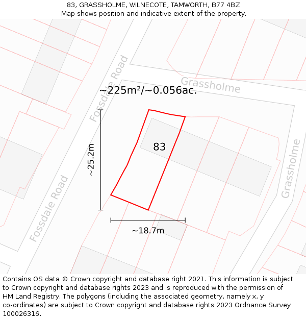 83, GRASSHOLME, WILNECOTE, TAMWORTH, B77 4BZ: Plot and title map