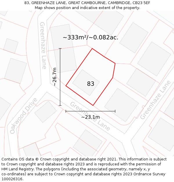 83, GREENHAZE LANE, GREAT CAMBOURNE, CAMBRIDGE, CB23 5EF: Plot and title map