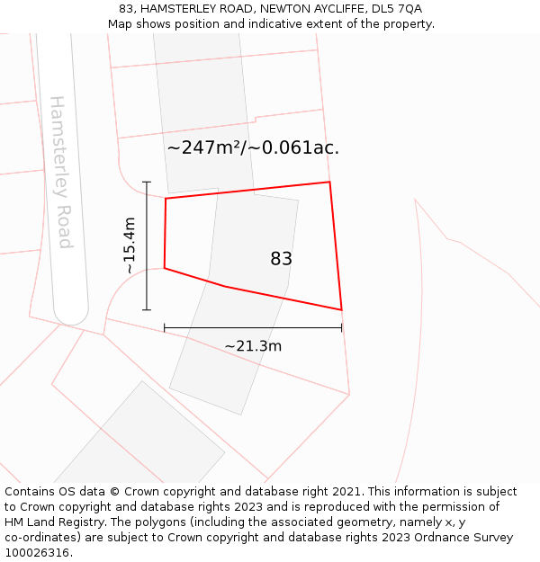 83, HAMSTERLEY ROAD, NEWTON AYCLIFFE, DL5 7QA: Plot and title map