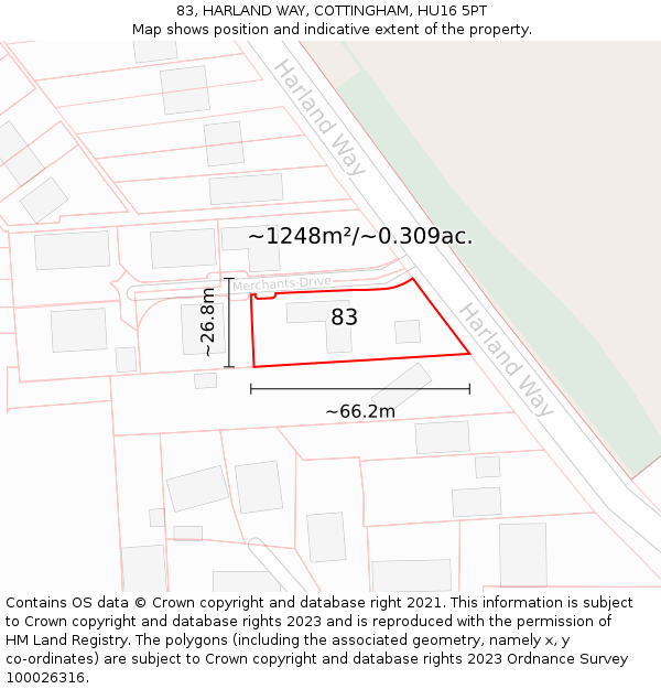 83, HARLAND WAY, COTTINGHAM, HU16 5PT: Plot and title map