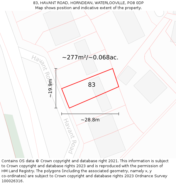 83, HAVANT ROAD, HORNDEAN, WATERLOOVILLE, PO8 0DP: Plot and title map