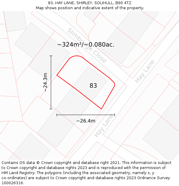 83, HAY LANE, SHIRLEY, SOLIHULL, B90 4TZ: Plot and title map