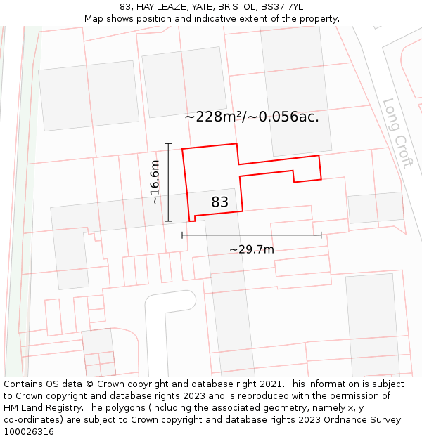 83, HAY LEAZE, YATE, BRISTOL, BS37 7YL: Plot and title map