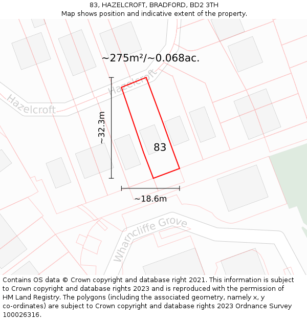 83, HAZELCROFT, BRADFORD, BD2 3TH: Plot and title map
