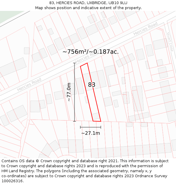 83, HERCIES ROAD, UXBRIDGE, UB10 9LU: Plot and title map