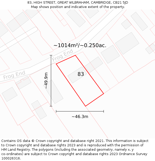 83, HIGH STREET, GREAT WILBRAHAM, CAMBRIDGE, CB21 5JD: Plot and title map