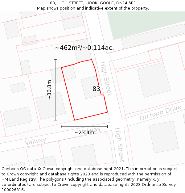 83, HIGH STREET, HOOK, GOOLE, DN14 5PF: Plot and title map