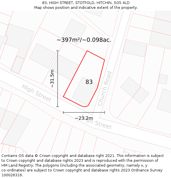 83, HIGH STREET, STOTFOLD, HITCHIN, SG5 4LD: Plot and title map