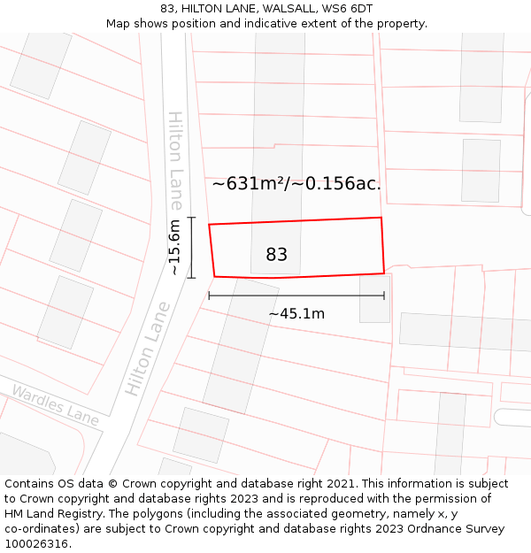 83, HILTON LANE, WALSALL, WS6 6DT: Plot and title map