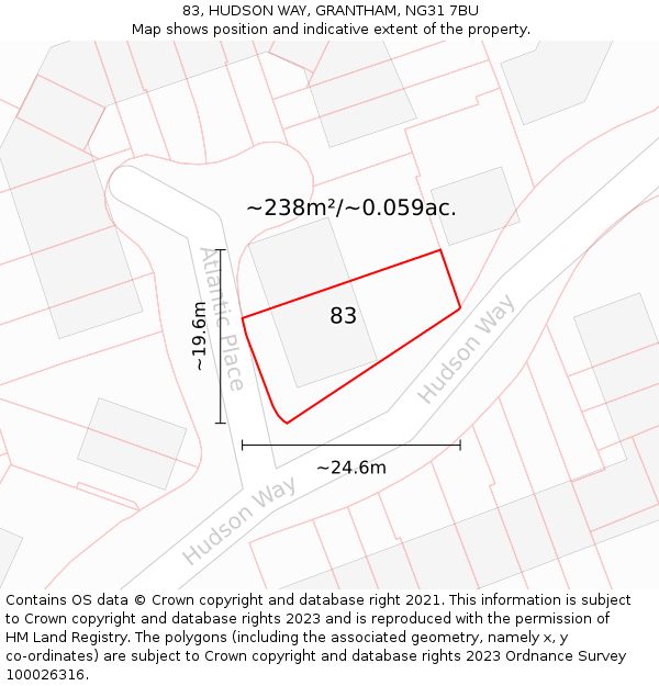 83, HUDSON WAY, GRANTHAM, NG31 7BU: Plot and title map