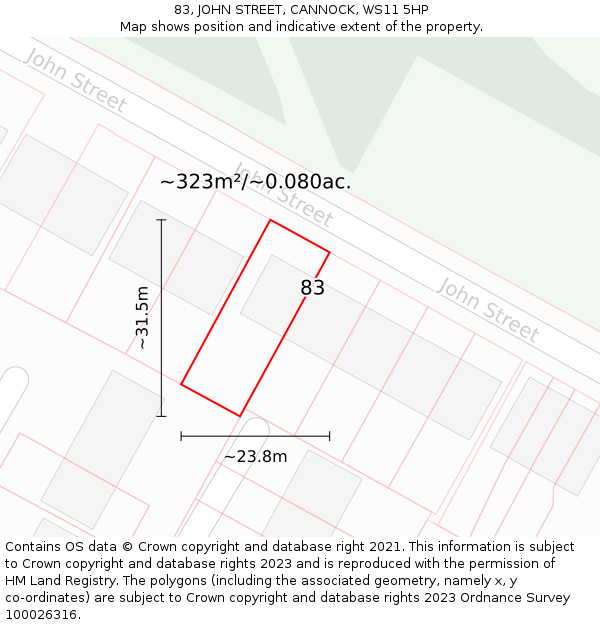 83, JOHN STREET, CANNOCK, WS11 5HP: Plot and title map