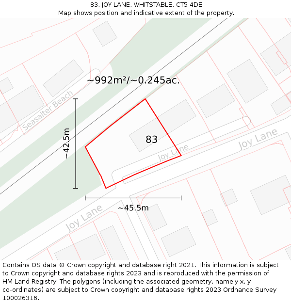 83, JOY LANE, WHITSTABLE, CT5 4DE: Plot and title map