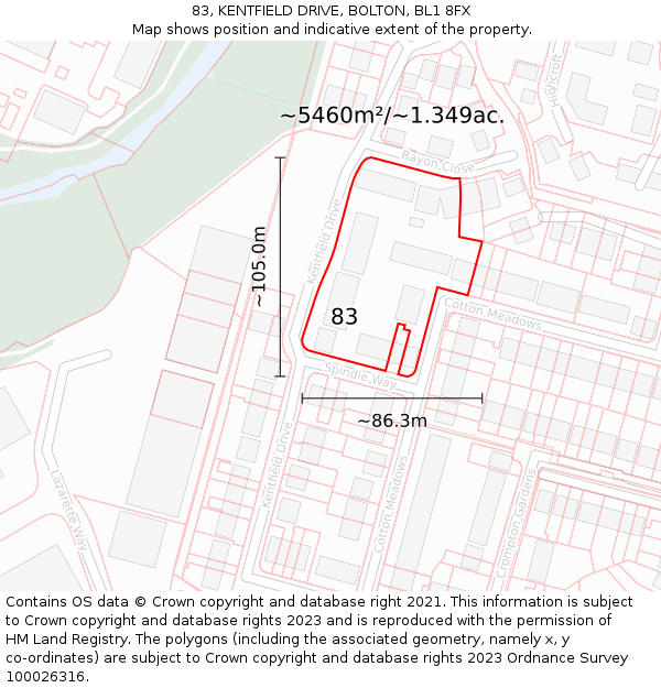 83, KENTFIELD DRIVE, BOLTON, BL1 8FX: Plot and title map