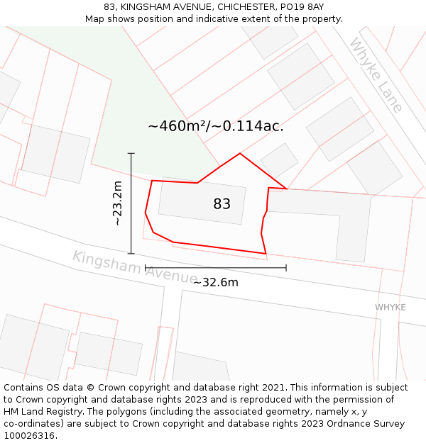 83, KINGSHAM AVENUE, CHICHESTER, PO19 8AY: Plot and title map