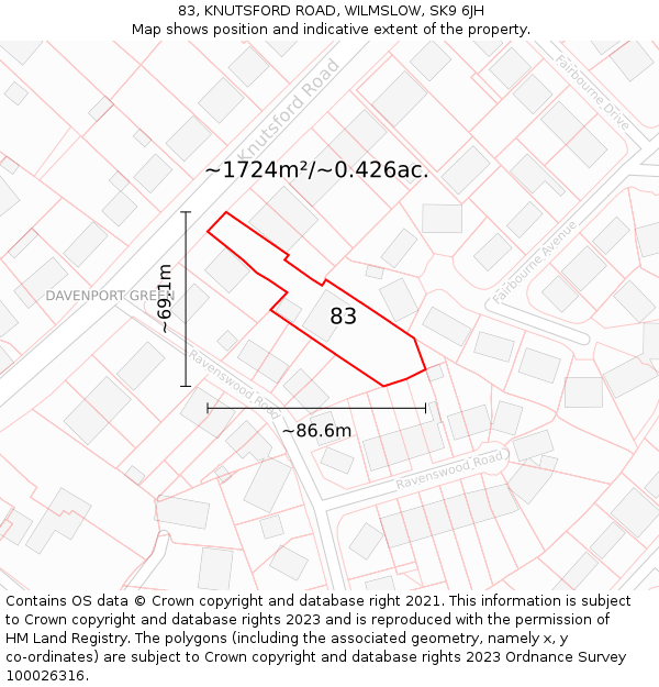 83, KNUTSFORD ROAD, WILMSLOW, SK9 6JH: Plot and title map