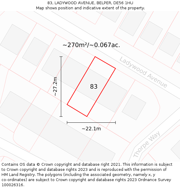 83, LADYWOOD AVENUE, BELPER, DE56 1HU: Plot and title map