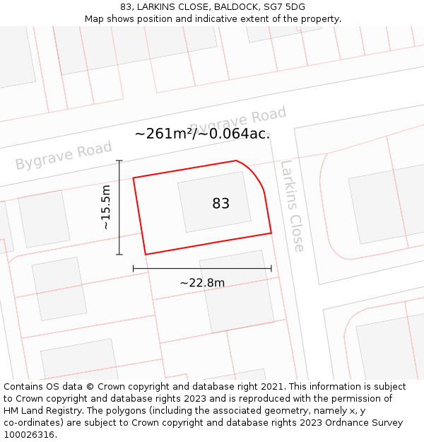 83, LARKINS CLOSE, BALDOCK, SG7 5DG: Plot and title map