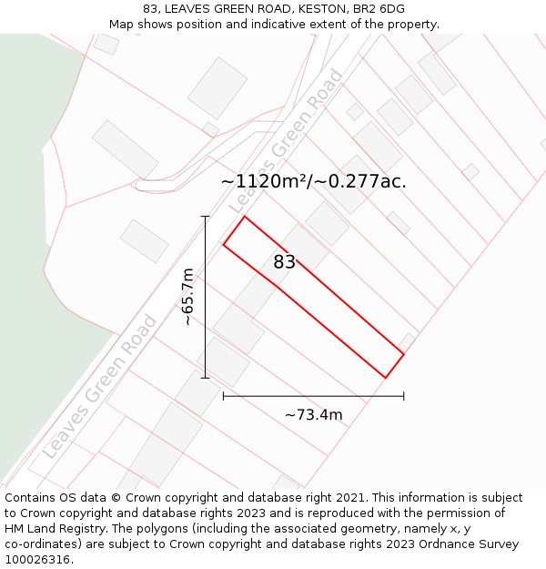 83, LEAVES GREEN ROAD, KESTON, BR2 6DG: Plot and title map