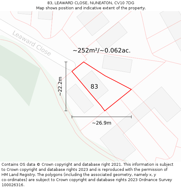 83, LEAWARD CLOSE, NUNEATON, CV10 7DG: Plot and title map