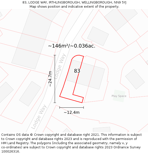 83, LODGE WAY, IRTHLINGBOROUGH, WELLINGBOROUGH, NN9 5YJ: Plot and title map