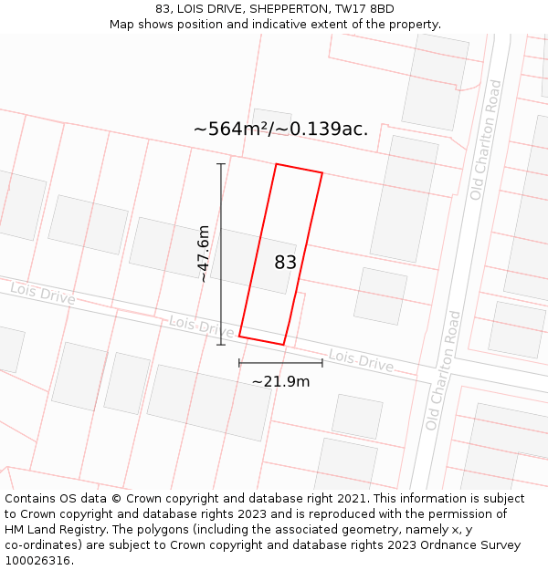 83, LOIS DRIVE, SHEPPERTON, TW17 8BD: Plot and title map