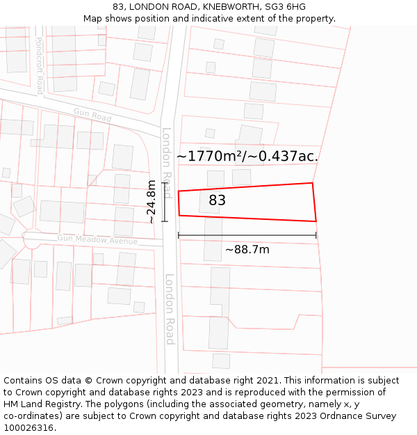 83, LONDON ROAD, KNEBWORTH, SG3 6HG: Plot and title map