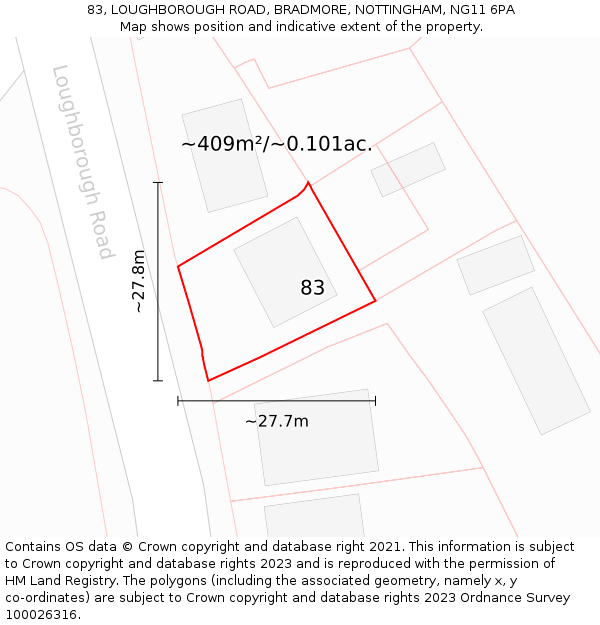 83, LOUGHBOROUGH ROAD, BRADMORE, NOTTINGHAM, NG11 6PA: Plot and title map