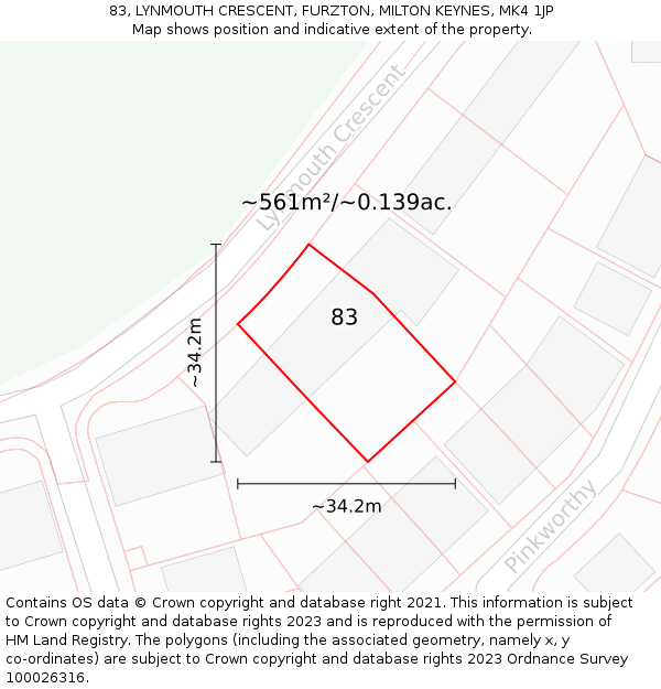 83, LYNMOUTH CRESCENT, FURZTON, MILTON KEYNES, MK4 1JP: Plot and title map