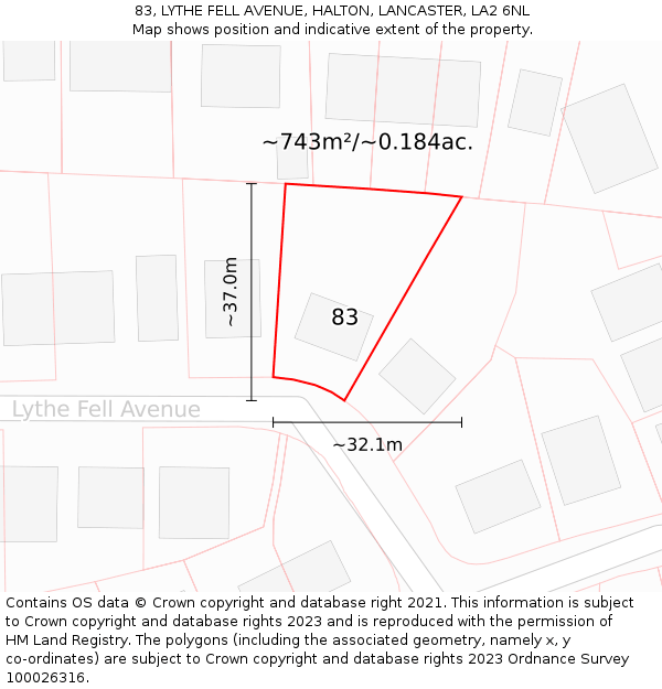 83, LYTHE FELL AVENUE, HALTON, LANCASTER, LA2 6NL: Plot and title map