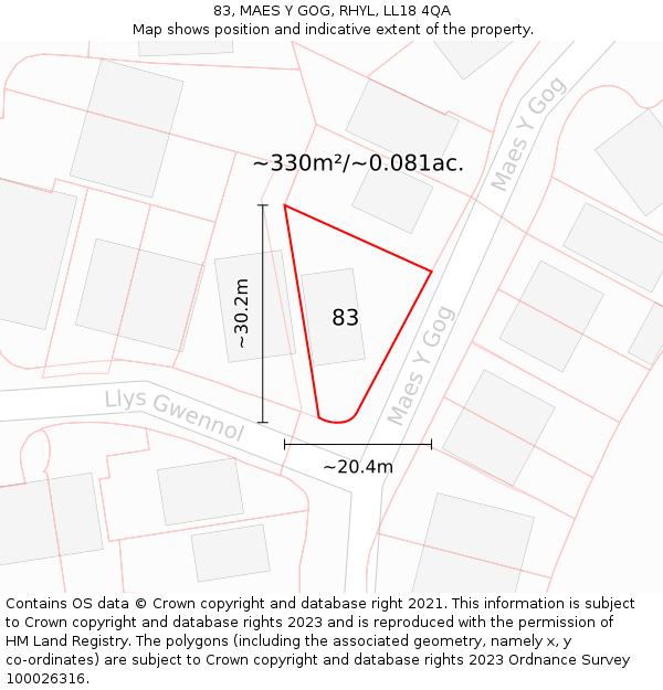 83, MAES Y GOG, RHYL, LL18 4QA: Plot and title map