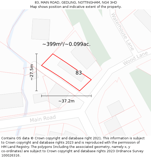 83, MAIN ROAD, GEDLING, NOTTINGHAM, NG4 3HD: Plot and title map