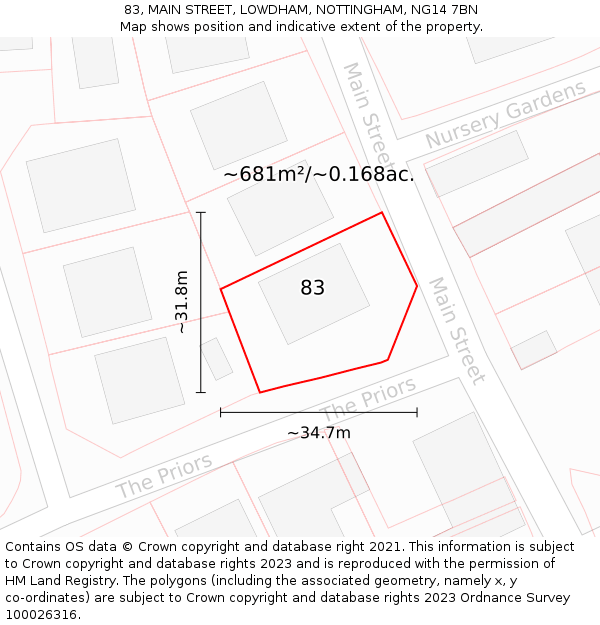 83, MAIN STREET, LOWDHAM, NOTTINGHAM, NG14 7BN: Plot and title map