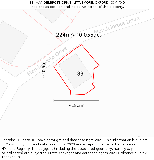 83, MANDELBROTE DRIVE, LITTLEMORE, OXFORD, OX4 4XQ: Plot and title map