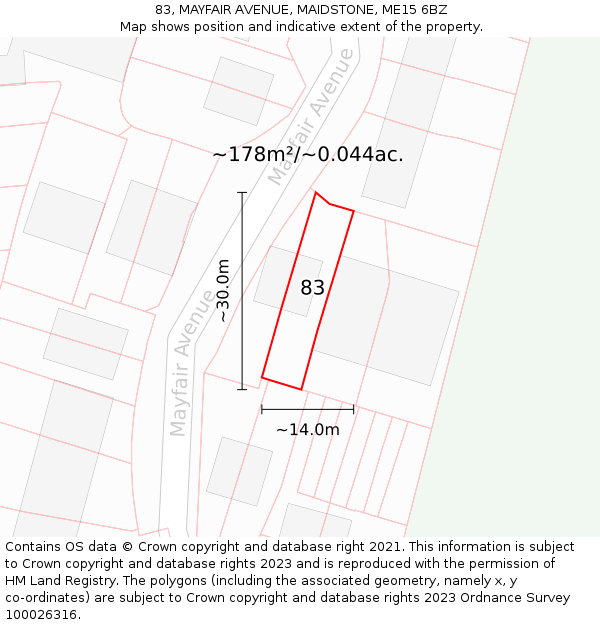 83, MAYFAIR AVENUE, MAIDSTONE, ME15 6BZ: Plot and title map