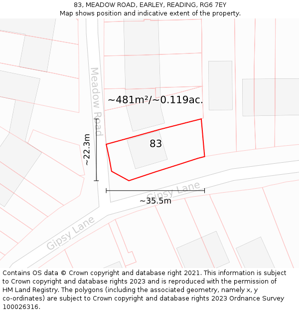 83, MEADOW ROAD, EARLEY, READING, RG6 7EY: Plot and title map