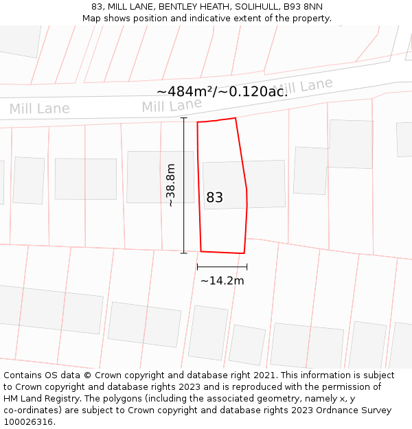 83, MILL LANE, BENTLEY HEATH, SOLIHULL, B93 8NN: Plot and title map