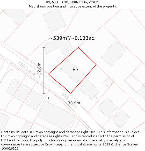 83, MILL LANE, HERNE BAY, CT6 7JJ: Plot and title map