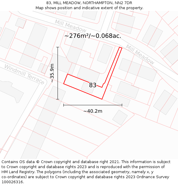 83, MILL MEADOW, NORTHAMPTON, NN2 7DR: Plot and title map