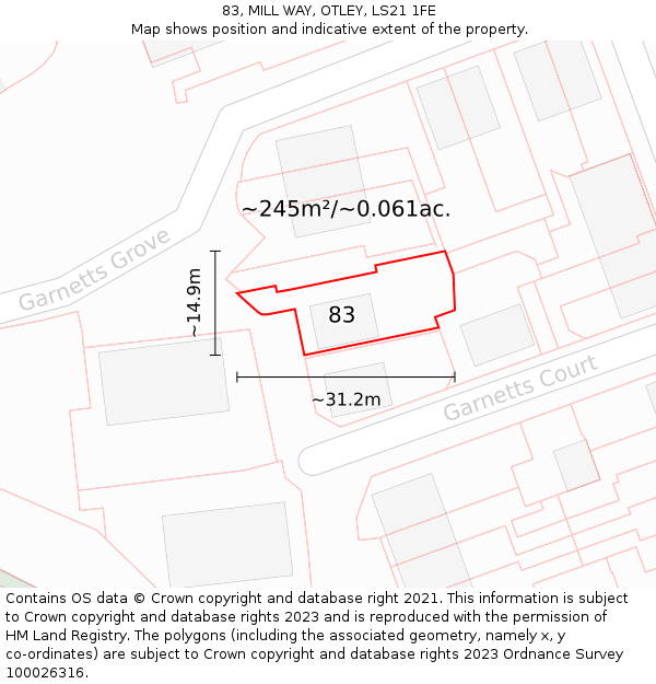 83, MILL WAY, OTLEY, LS21 1FE: Plot and title map