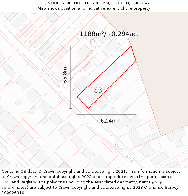 83, MOOR LANE, NORTH HYKEHAM, LINCOLN, LN6 9AA: Plot and title map