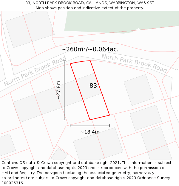 83, NORTH PARK BROOK ROAD, CALLANDS, WARRINGTON, WA5 9ST: Plot and title map