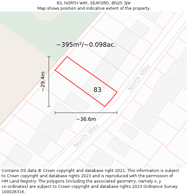 83, NORTH WAY, SEAFORD, BN25 3JW: Plot and title map