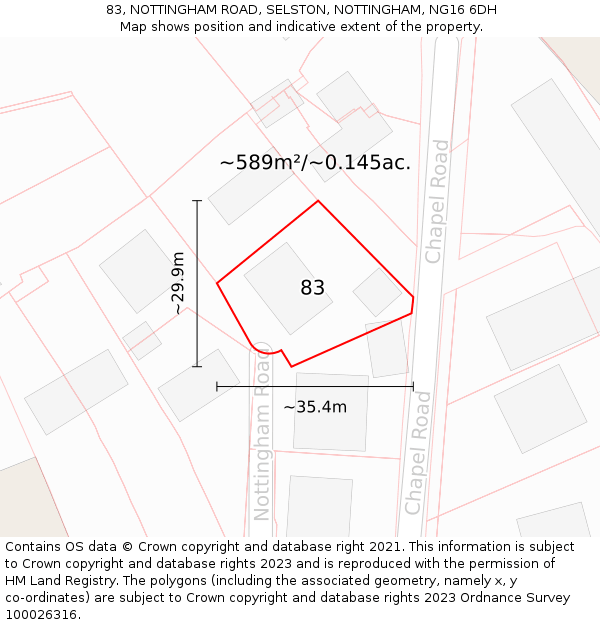 83, NOTTINGHAM ROAD, SELSTON, NOTTINGHAM, NG16 6DH: Plot and title map