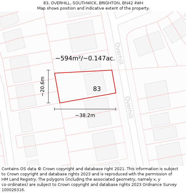 83, OVERHILL, SOUTHWICK, BRIGHTON, BN42 4WH: Plot and title map