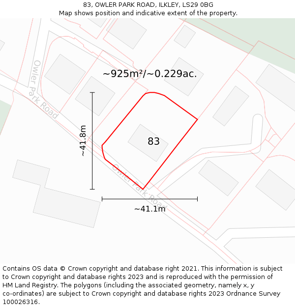 83, OWLER PARK ROAD, ILKLEY, LS29 0BG: Plot and title map