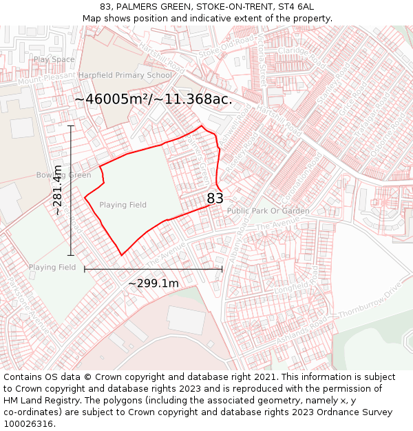 83, PALMERS GREEN, STOKE-ON-TRENT, ST4 6AL: Plot and title map