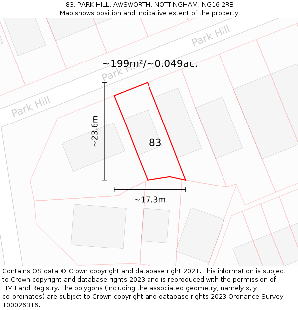 83, PARK HILL, AWSWORTH, NOTTINGHAM, NG16 2RB: Plot and title map