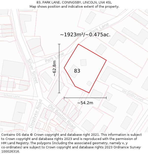 83, PARK LANE, CONINGSBY, LINCOLN, LN4 4SL: Plot and title map