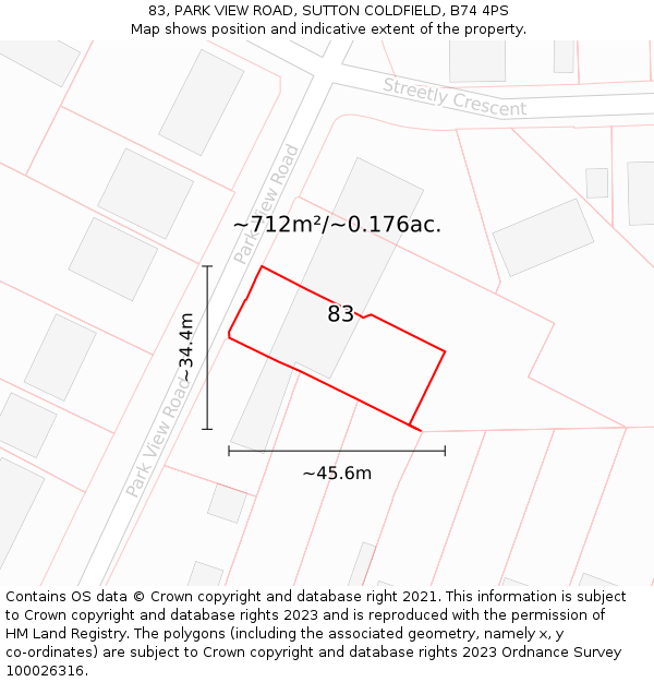 83, PARK VIEW ROAD, SUTTON COLDFIELD, B74 4PS: Plot and title map