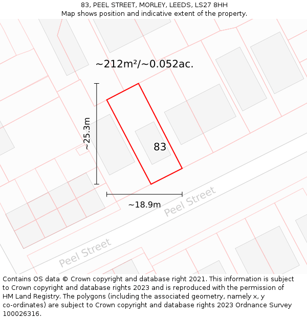 83, PEEL STREET, MORLEY, LEEDS, LS27 8HH: Plot and title map